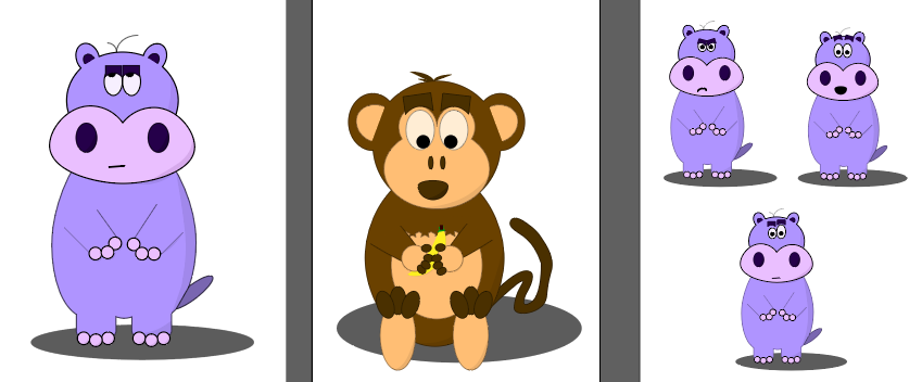 cartoon nijlpaard & aap